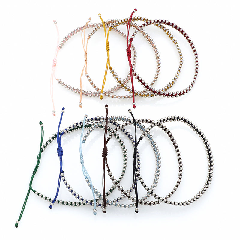 Custom New Wholesale Fashion Design 925 Sterling Silver Beads Cotton Wire Lace Double Layer Woven Handmade Bracelet