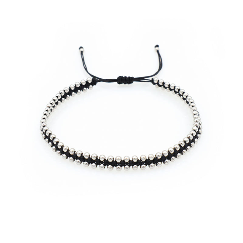 Custom New Wholesale Fashion Design 925 Sterling Silver Beads Cotton Wire Lace Double Layer Woven Handmade Bracelet