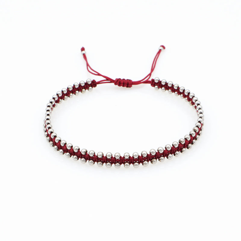 Custom New Wholesale Fashion Design 925 Sterling Silver Beads Cotton Wire Lace Double Layer Woven Handmade Bracelet