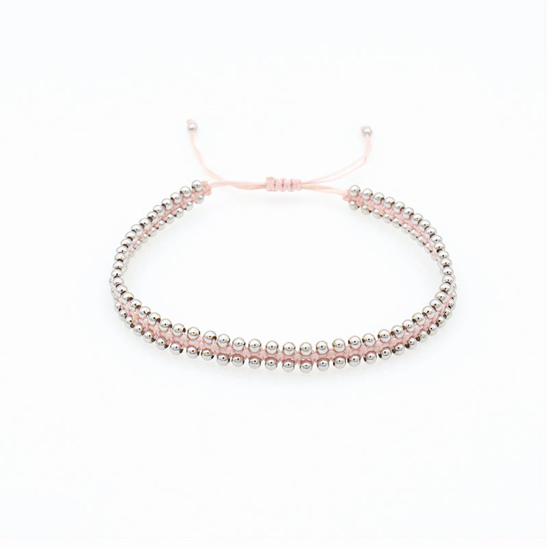Custom New Wholesale Fashion Design 925 Sterling Silver Beads Cotton Wire Lace Double Layer Woven Handmade Bracelet