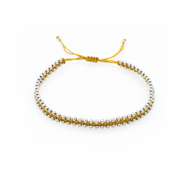 Custom New Wholesale Fashion Design 925 Sterling Silver Beads Cotton Wire Lace Double Layer Woven Handmade Bracelet