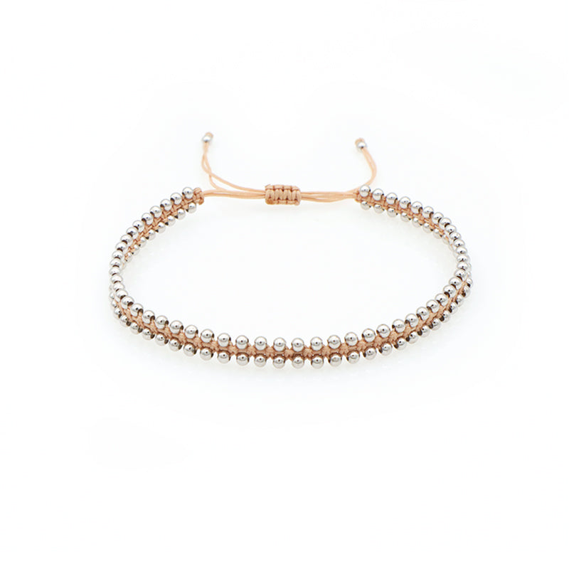Custom New Wholesale Fashion Design 925 Sterling Silver Beads Cotton Wire Lace Double Layer Woven Handmade Bracelet