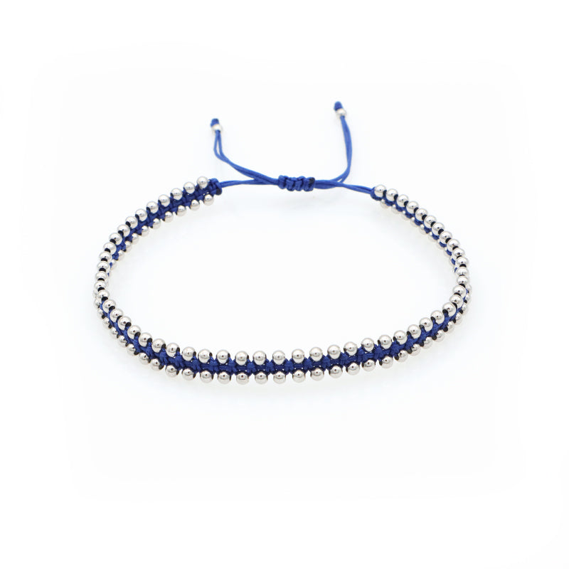 Custom New Wholesale Fashion Design 925 Sterling Silver Beads Cotton Wire Lace Double Layer Woven Handmade Bracelet