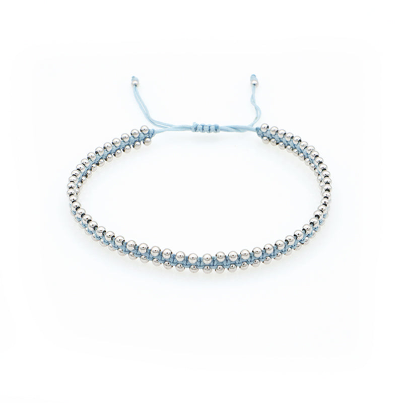 Custom New Wholesale Fashion Design 925 Sterling Silver Beads Cotton Wire Lace Double Layer Woven Handmade Bracelet