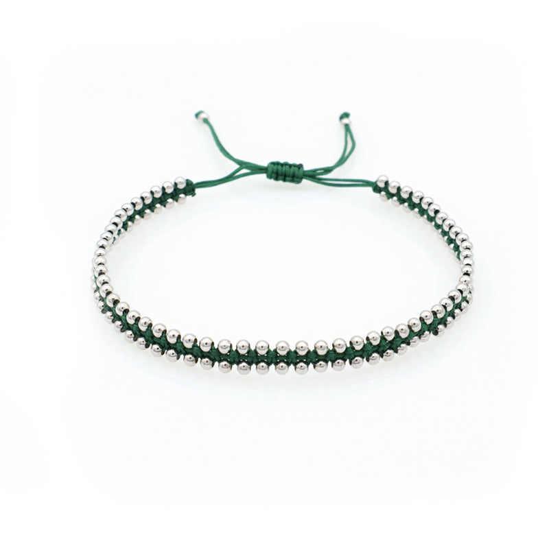 Custom New Wholesale Fashion Design 925 Sterling Silver Beads Cotton Wire Lace Double Layer Woven Handmade Bracelet