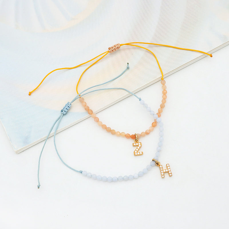 Diy 925 sterling silver initial letters charm String Bracelet Women handmade custom Braided Rope natural stone beaded bracelet