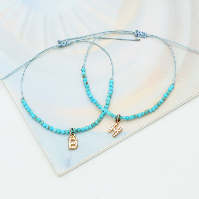 OEM handmade custom Diy 925 sterling silver initial charm natural gemstone beaded bracelet