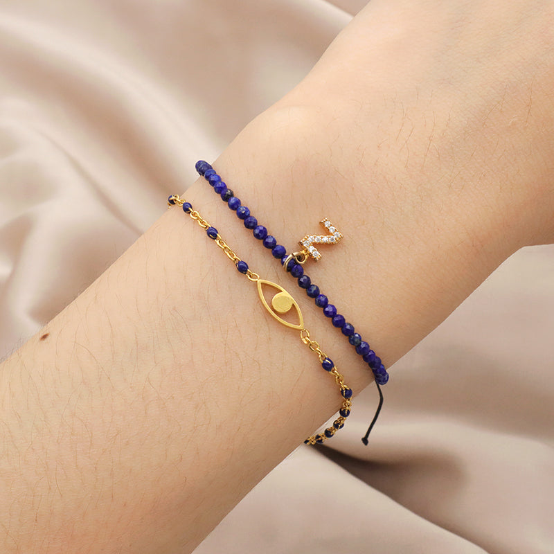 Diy 925 sterling silver initial letters charm String Bracelet Women handmade custom Braided Rope natural stone beaded bracelet