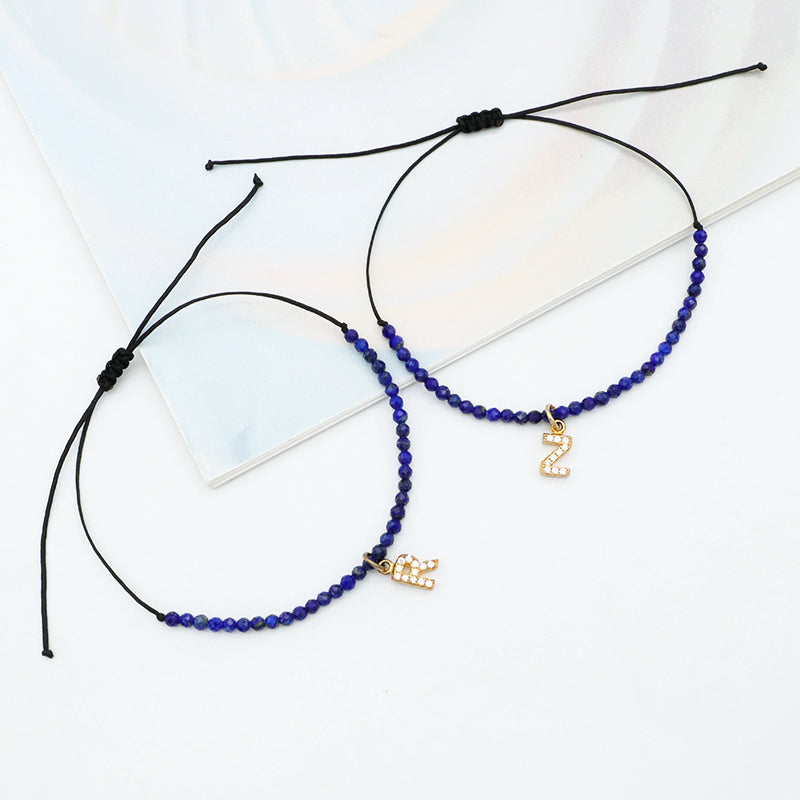 Diy 925 sterling silver initial letters charm String Bracelet Women handmade custom Braided Rope natural stone beaded bracelet