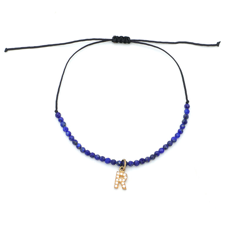 OEM handmade custom Diy 925 sterling silver initial charm natural gemstone beaded bracelet