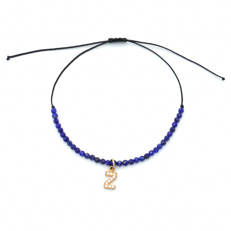 Diy 925 sterling silver initial letters charm String Bracelet Women handmade custom Braided Rope natural stone beaded bracelet