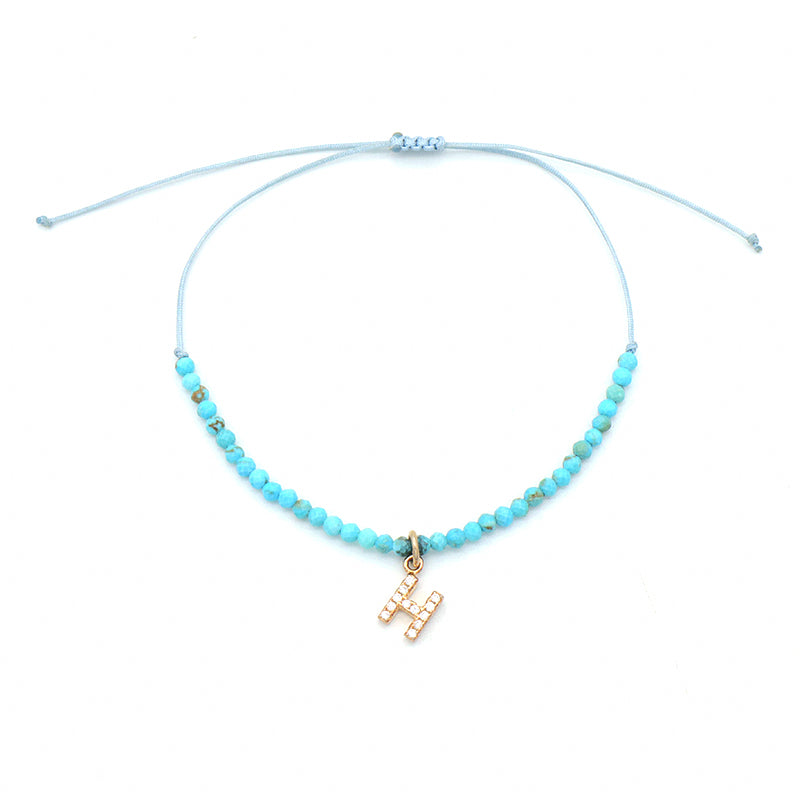 Diy 925 sterling silver initial letters charm String Bracelet Women handmade custom Braided Rope natural stone beaded bracelet