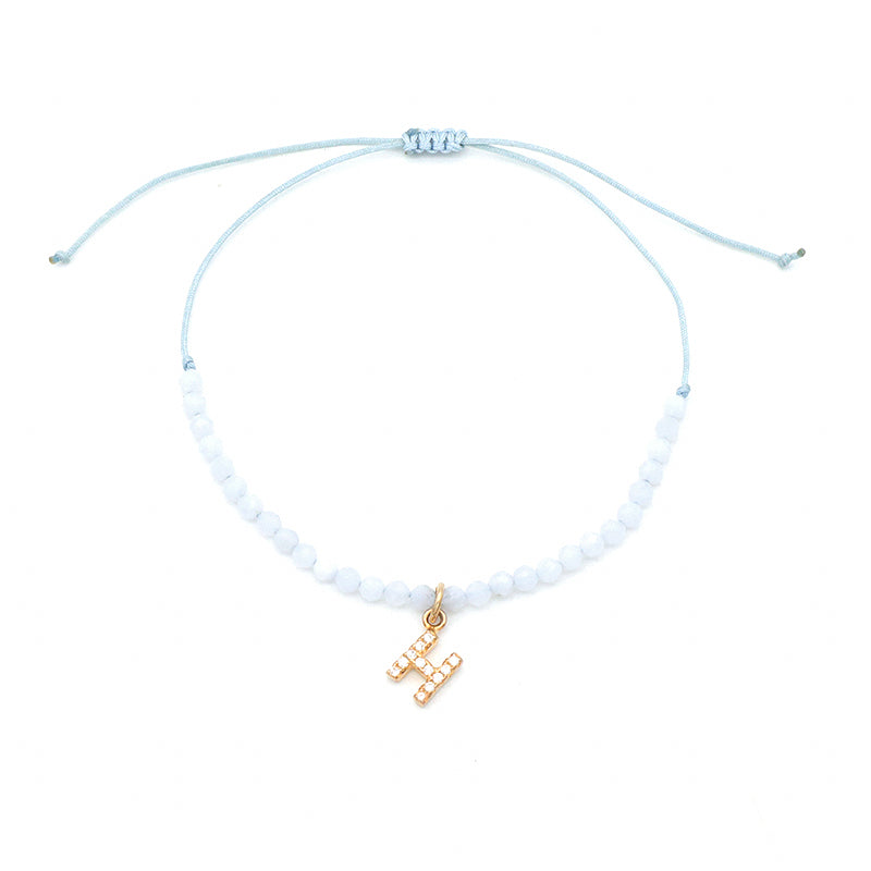 Diy 925 sterling silver initial letters charm String Bracelet Women handmade custom Braided Rope natural stone beaded bracelet