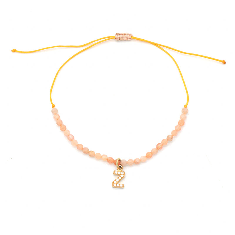 Diy 925 sterling silver initial letters charm String Bracelet Women handmade custom Braided Rope natural stone beaded bracelet