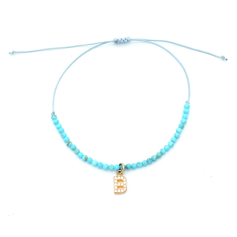 Diy 925 sterling silver initial letters charm String Bracelet Women handmade custom Braided Rope natural stone beaded bracelet