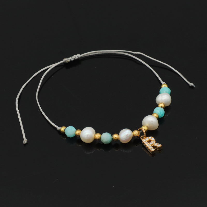 Handmade fresh water pearl String Bracelet Gold Plated 925 sterling silver letter charm Bead Jewelry stone woven bracelet