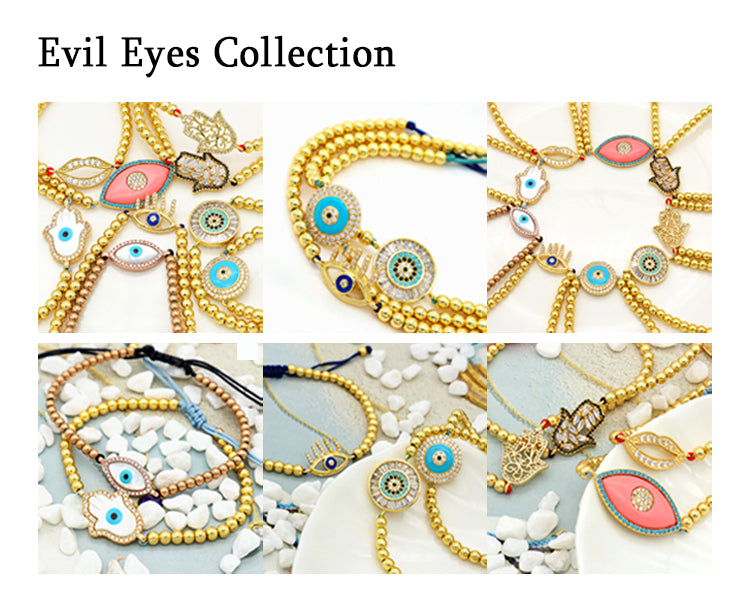 Trendy Women Jewelry Evils Eye Charm Bracelet Bangle 18k Gold Plated Beaded Evils Eye Jewelry