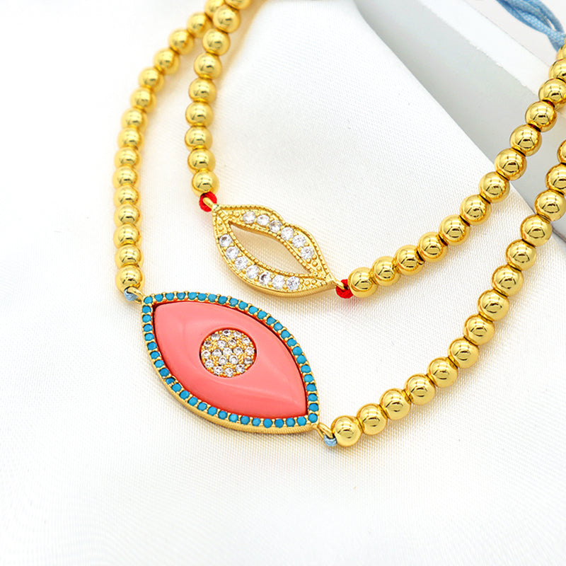 Trendy Women Jewelry Evils Eye Charm Bracelet Bangle 18k Gold Plated Beaded Evils Eye Jewelry