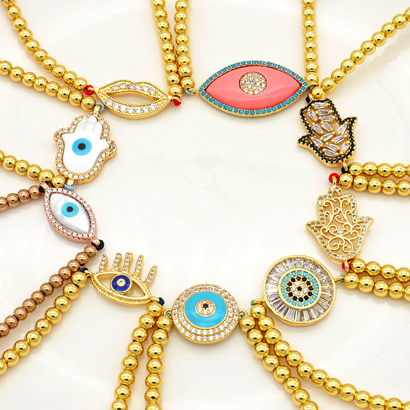 Trendy Women Jewelry Evils Eye Charm Bracelet Bangle 18k Gold Plated Beaded Evils Eye Jewelry