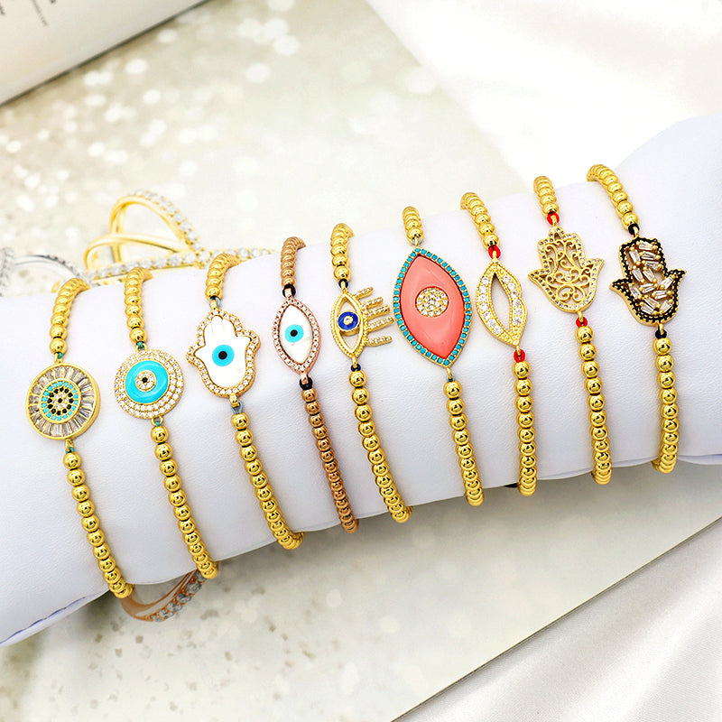 Trendy Women Jewelry Evils Eye Charm Bracelet Bangle 18k Gold Plated Beaded Evils Eye Jewelry