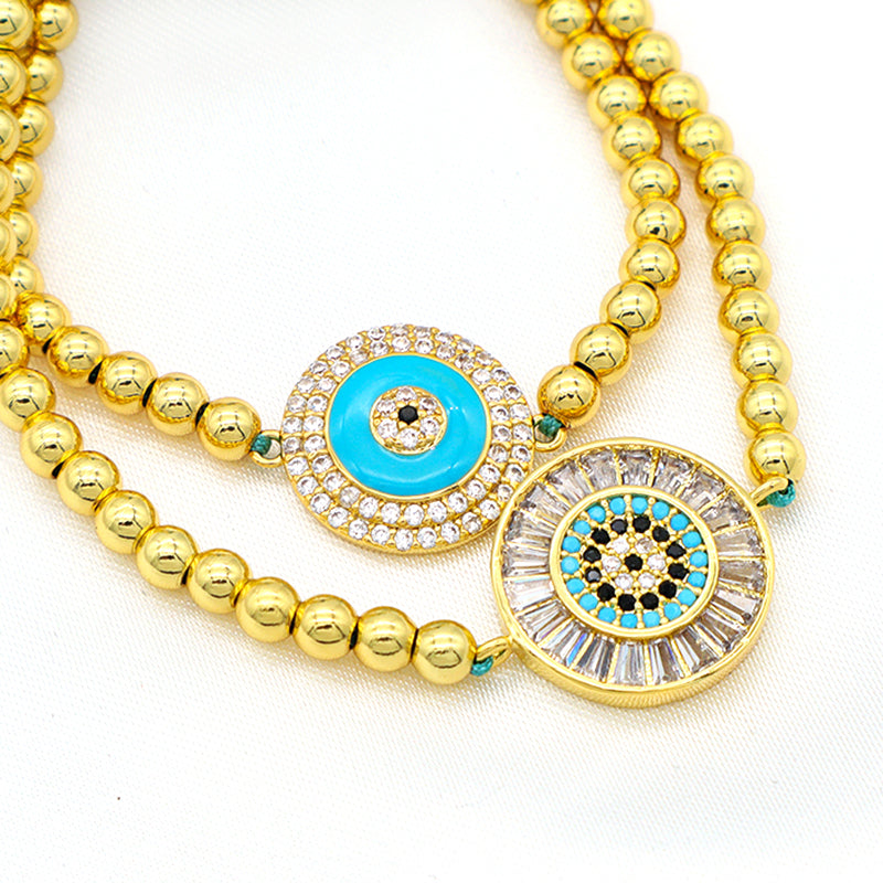 Trendy Women Jewelry Evils Eye Charm Bracelet Bangle 18k Gold Plated Beaded Evils Eye Jewelry