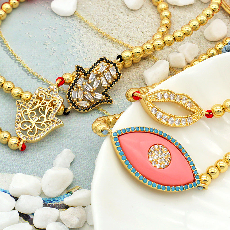 Trendy Women Jewelry Evils Eye Charm Bracelet Bangle 18k Gold Plated Beaded Evils Eye Jewelry