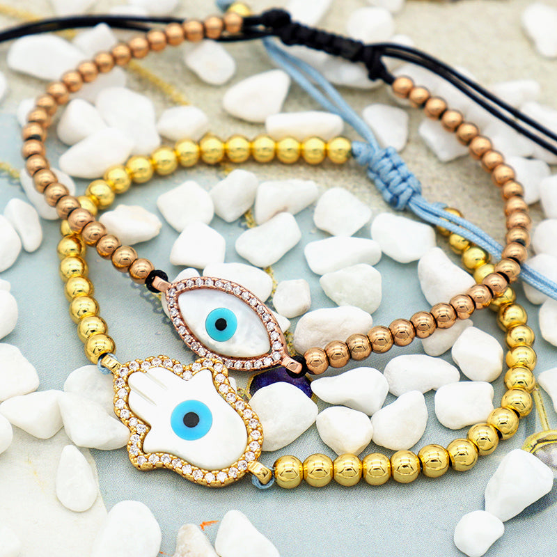 Trendy Women Jewelry Evils Eye Charm Bracelet Bangle 18k Gold Plated Beaded Evils Eye Jewelry