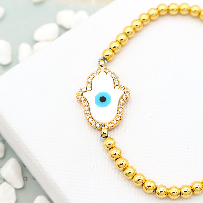 Trendy Women Jewelry Evils Eye Charm Bracelet Bangle 18k Gold Plated Beaded Evils Eye Jewelry