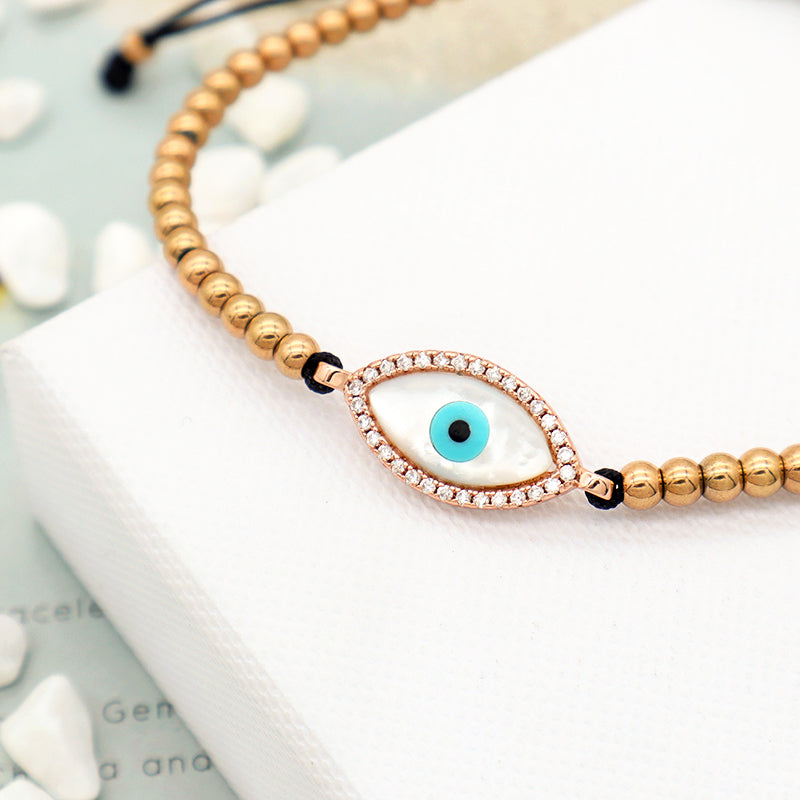 Trendy Women Jewelry Evils Eye Charm Bracelet Bangle 18k Gold Plated Beaded Evils Eye Jewelry