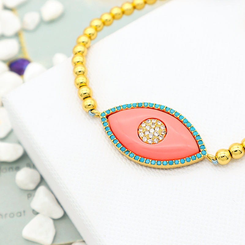 Trendy Women Jewelry Evils Eye Charm Bracelet Bangle 18k Gold Plated Beaded Evils Eye Jewelry