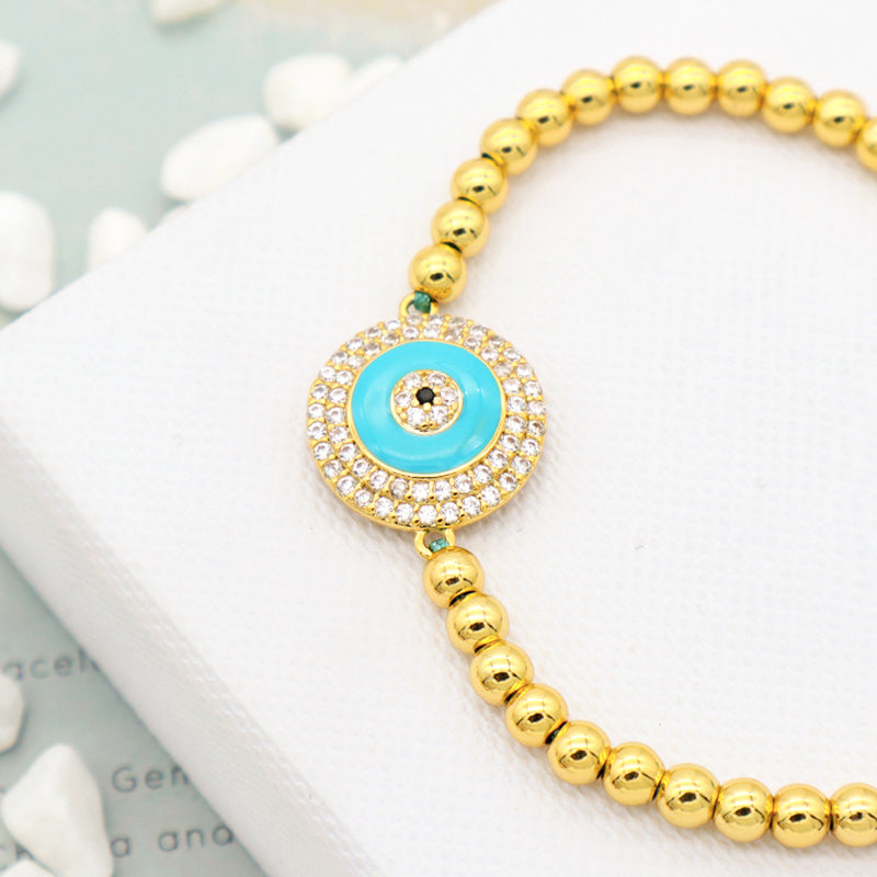 Trendy Women Jewelry Evils Eye Charm Bracelet Bangle 18k Gold Plated Beaded Evils Eye Jewelry