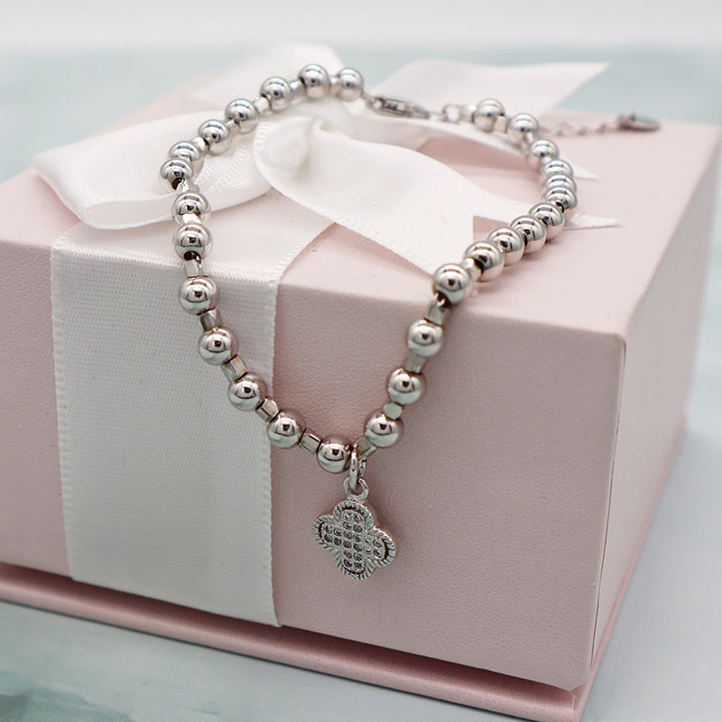 China Factory Manufacture Wholesale OEM Custom Beads Flower CZ 925 Sterling Silver Bracelet