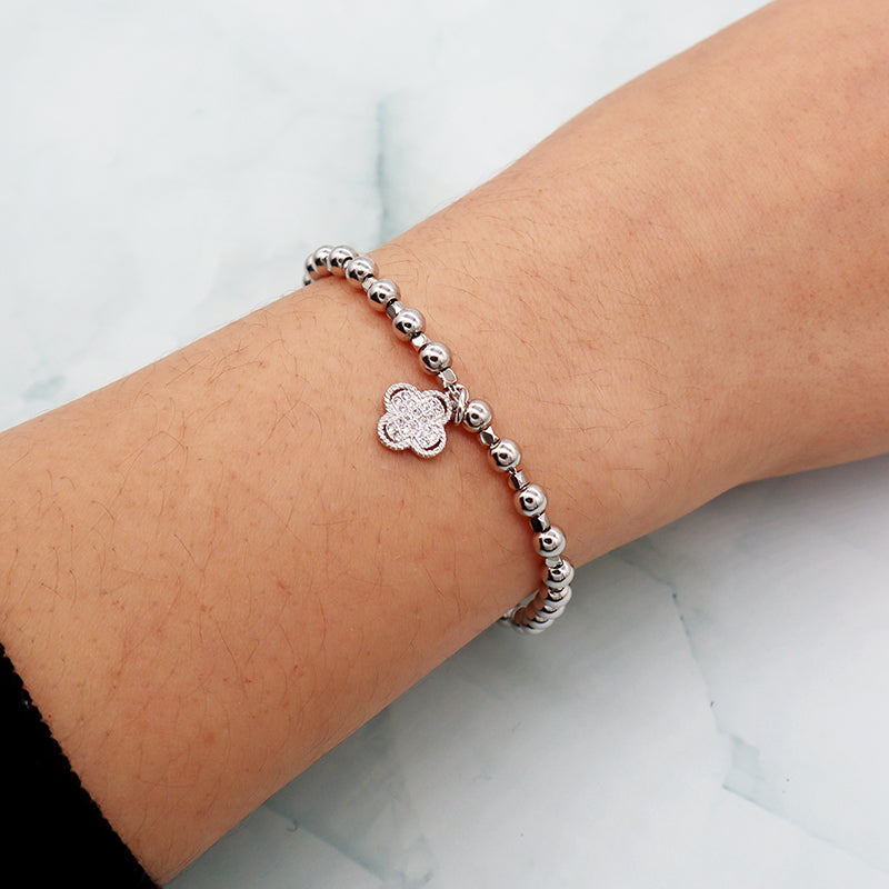 China Factory Manufacture Wholesale OEM Custom Beads Flower CZ 925 Sterling Silver Bracelet