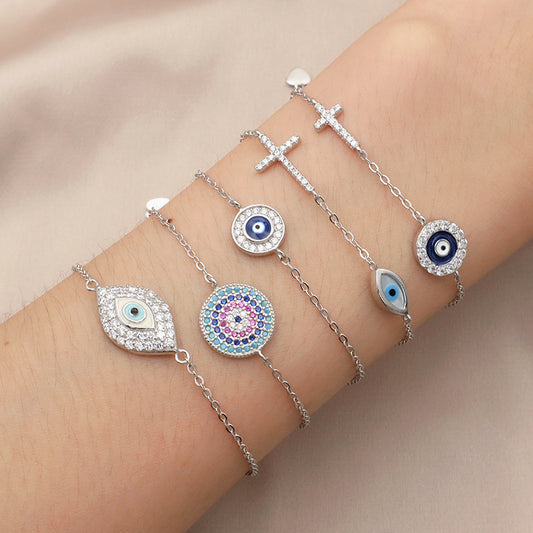 Turkish blue gold women infinity charm hamsa 925 jewelry OEM Factory Manufacture sterling silver evil eyes bracelet