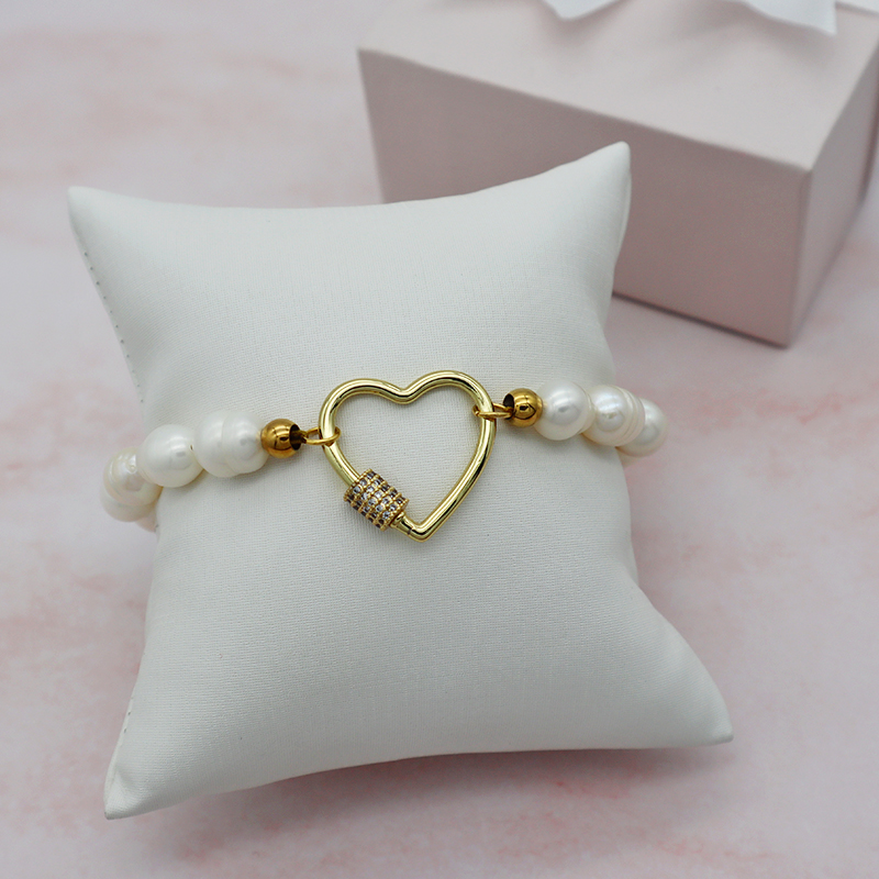 Heart shaped brass charm fresh water pearl jewelry bracelet trendy fro woman jewelry