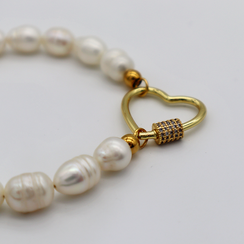 Heart shaped brass charm fresh water pearl jewelry bracelet trendy fro woman jewelry