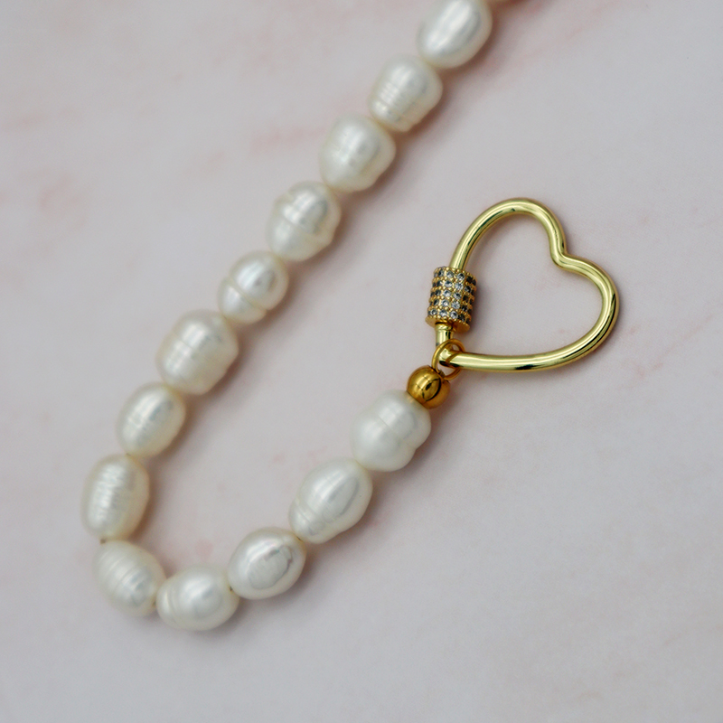 Heart shaped brass charm fresh water pearl jewelry bracelet trendy fro woman jewelry