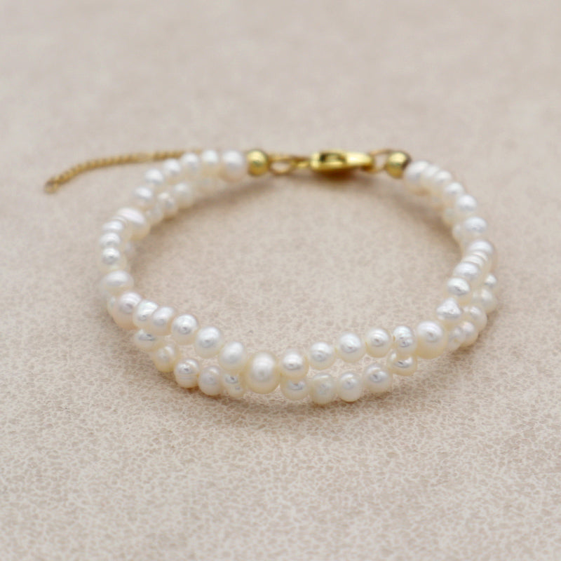 Handmade woman brass beads real fresh water pearl jewelry with brass beads bracelet