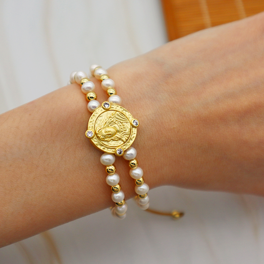 latest design gold plated bead with charms woman jewelry fresh water natural pearl bracelet wholesales