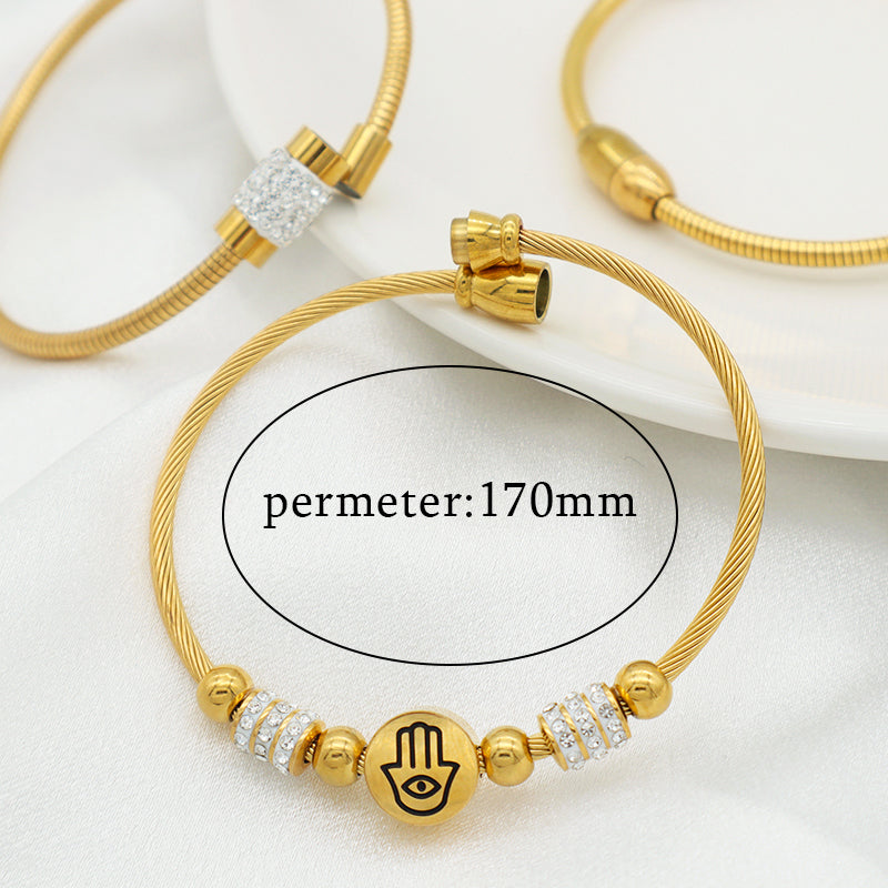 High quality 18K gold plated pave crystal charms stainless steel bangle bracelets