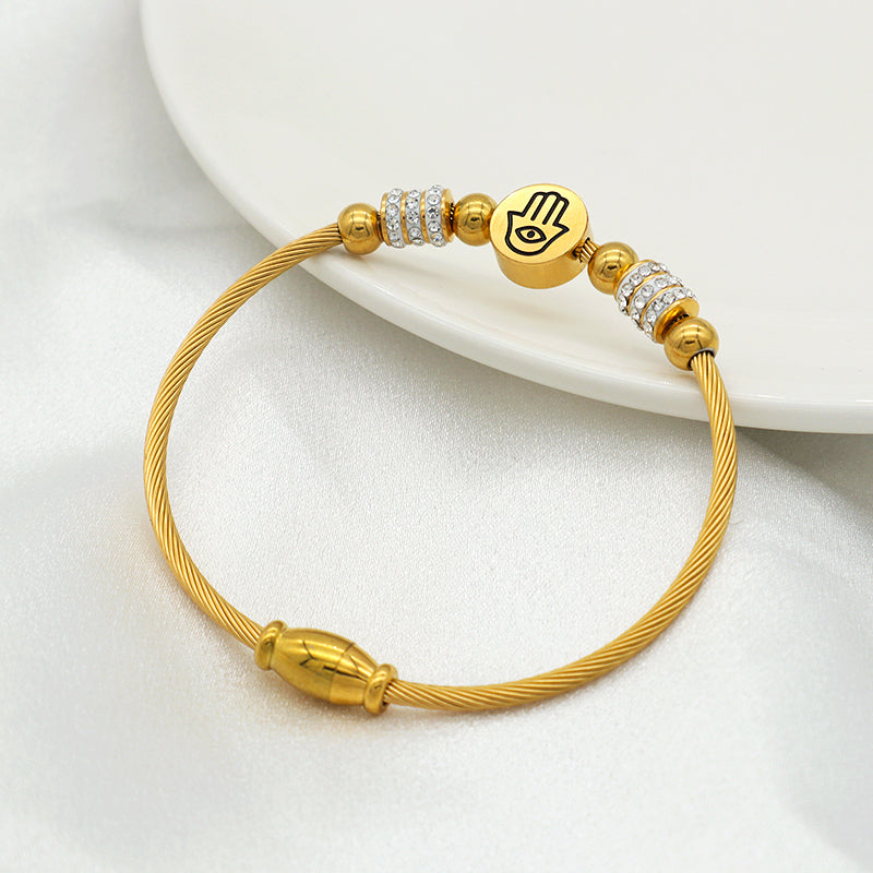 High quality 18K gold plated pave crystal charms stainless steel bangle bracelets