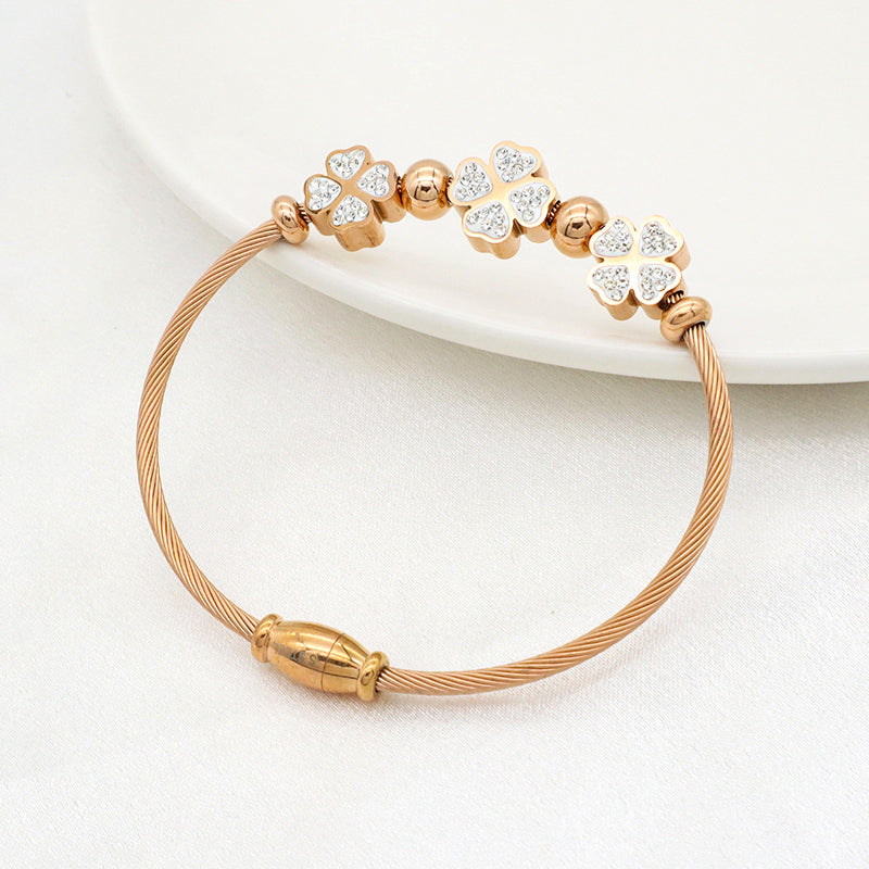 High quality 18K gold plated pave crystal charms stainless steel bangle bracelets