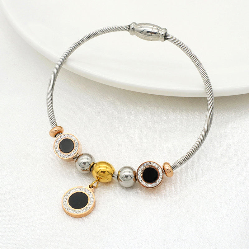 High quality 18K gold plated pave crystal charms stainless steel bangle bracelets