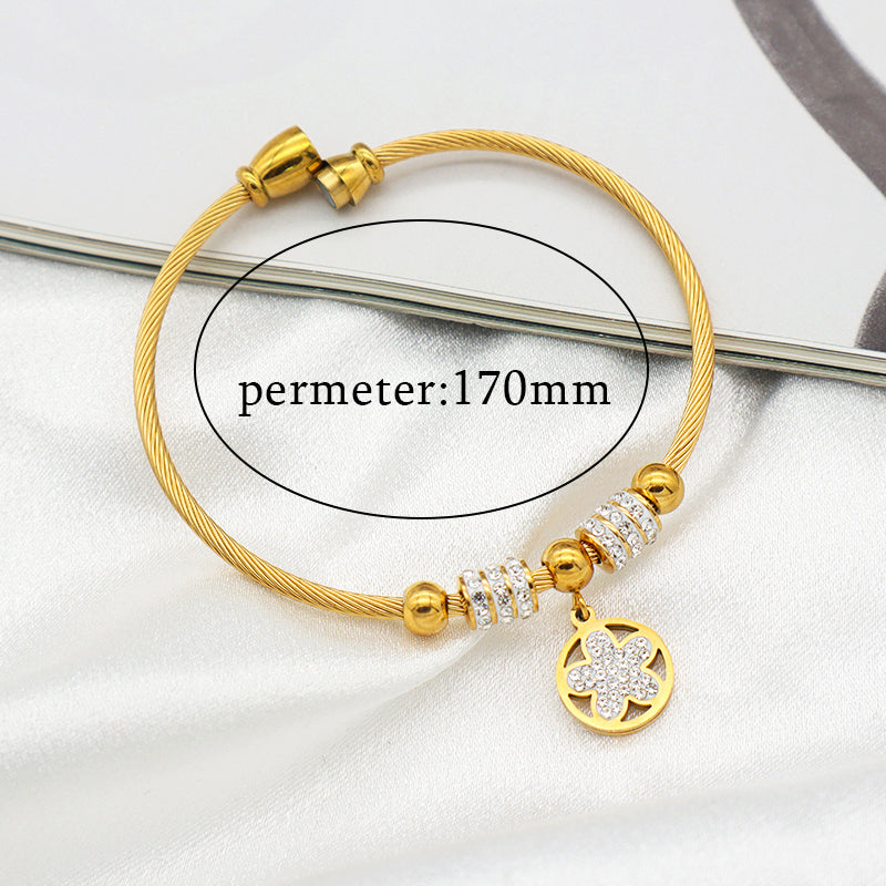 Women Girl 18k Gold Plated Stainless Steel Bangle Charm Bracelets