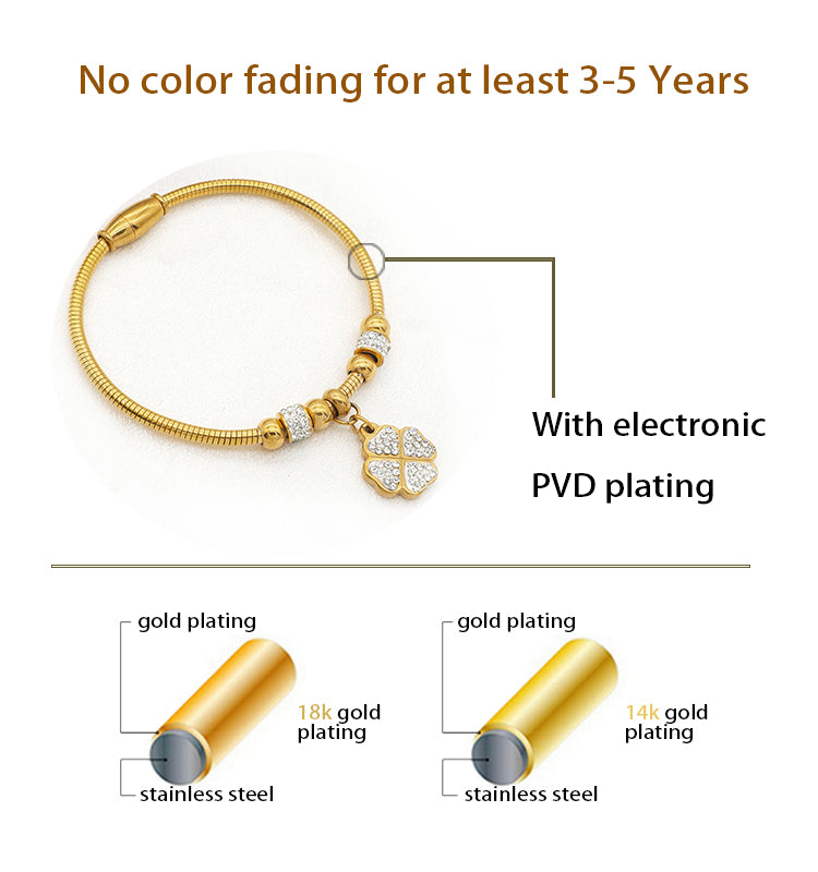 Women Girl 18k Gold Plated Stainless Steel Bangle Charm Bracelets