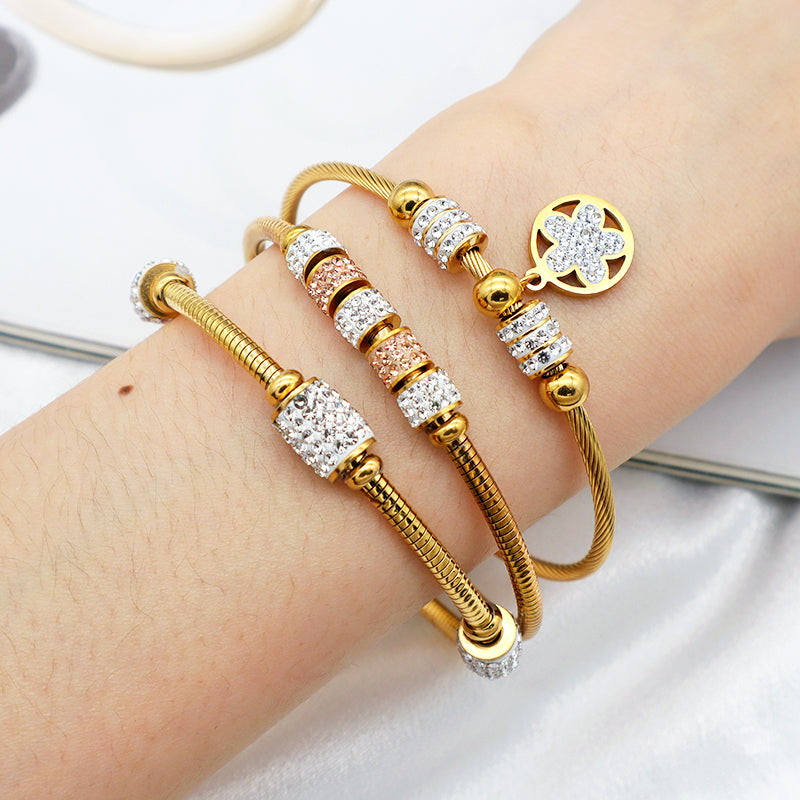 Women Girl 18k Gold Plated Stainless Steel Bangle Charm Bracelets