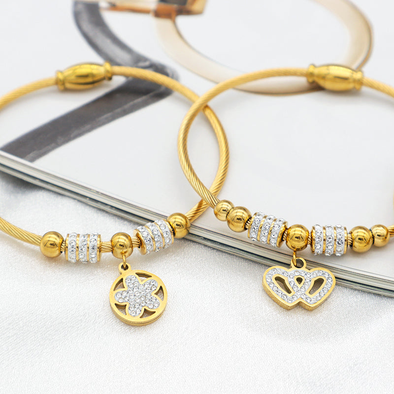 Women Girl 18k Gold Plated Stainless Steel Bangle Charm Bracelets