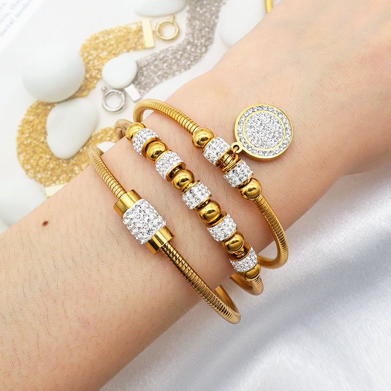 Wholesale Good Quality Custom 18K Gold plated Crystal Heart Butterfly Cross Family Tree charm stainless steel inspiration bangle