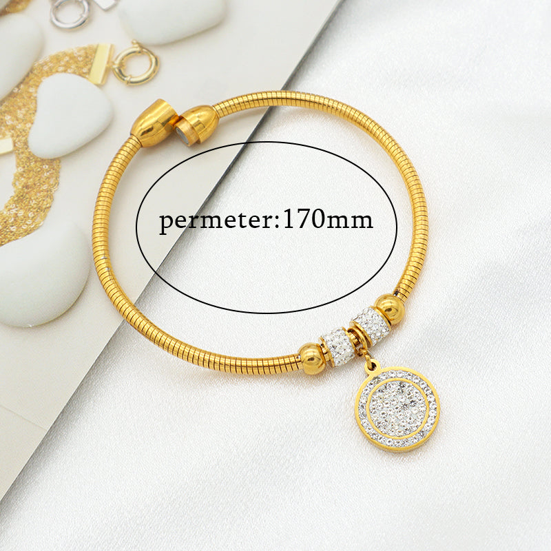 Wholesale Good Quality Custom 18K Gold plated Crystal Heart Butterfly Cross Family Tree charm stainless steel inspiration bangle