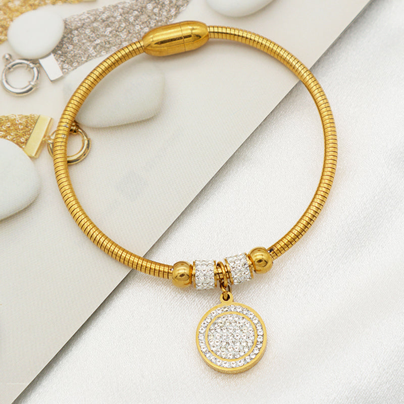 Wholesale Good Quality Custom 18K Gold plated Crystal Heart Butterfly Cross Family Tree charm stainless steel inspiration bangle